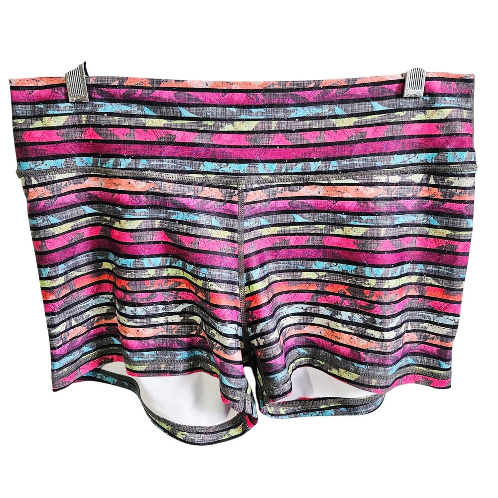 Peachy XL Serenity Crossfit Shorts Black Rainbow Stripes Colorful Athletic Gym